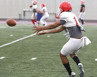 Youngstown senior wide reciever Stefan Derrick II(13) during practice at the Watson and Tressel Training Site, Friday, March 17, 2017, in Youngstown. ..(Nikos Frazier | The Vindicator)..