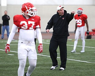 Head coach Bo Pelini during practice at the Watson and Tressel Training Site, Friday, March 17, 2017, in Youngstown. ..(Nikos Frazier | The Vindicator)..