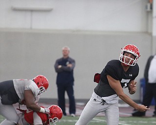 Youngstown sophomore quarterback Nathan Mays(7) during practice at the Watson and Tressel Training Site, Friday, March 17, 2017, in Youngstown. ..(Nikos Frazier | The Vindicator)..