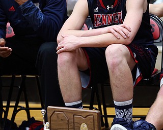 MICHAEL G TAYLOR | THE VINDICATOR- 03-17-17  -Basketball-  JFK's #33 Justin Bofenkamp reacts to the loss.  D4 Regional Final, Cleve Luthern East Falcons vs JFK Eagles at Canton Fieldhouse in Canton, OH