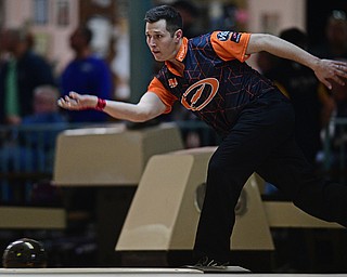 HUBBARD, OHIO - MARCH 19, 2017: Matthew O'Grady of Rahway, New Jersey throws his ball during a qualifying round of the PBA Trumbull County Tourism Bureau Central/East Open, Sunday afternoon at Bell-Wick Bowl.