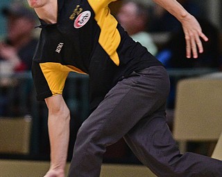 HUBBARD, OHIO - MARCH 19, 2017: Marcus McClain of Allen Park, Michigan throws his ball during a qualifying round of the PBA Trumbull County Tourism Bureau Central/East Open, Sunday afternoon at Bell-Wick Bowl.