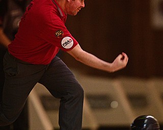 HUBBARD, OHIO - MARCH 19, 2017: Michael Clark Jr. of Cleveland, Ohio throws his ball during a qualifying round of the PBA Trumbull County Tourism Bureau Central/East Open, Sunday afternoon at Bell-Wick Bowl.