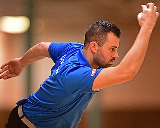 HUBBARD, OHIO - MARCH 19, 2017: Alex Cavagnaro of Massapequa, New York watches as his ball rolls down the alley during a qualifying round of the PBA Trumbull County Tourism Bureau Central/East Open, Sunday afternoon at Bell-Wick Bowl.