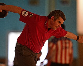 HUBBARD, OHIO - MARCH 19, 2017: Michael Clark Jr. of Cleveland, Ohio throws his ball during a qualifying round of the PBA Trumbull County Tourism Bureau Central/East Open, Sunday afternoon at Bell-Wick Bowl.