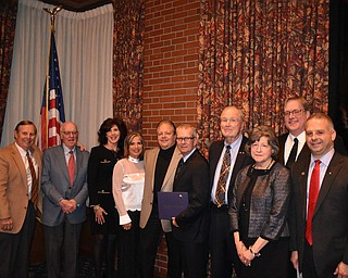 SPECIAL TO THE VINDICATOR
Youngstown Rotary members inducted to the fellowship at the 102nd anniversary celebration March 3, from left, are Alfred J. Fleming; Charles J. McCrudden; Christine Rhoades; Deborah J. Esbenshade; Terry L. Barringer; Robert E. Schulick; James Jarvis; Joanne M. Schulick; H. William Lawson, rotary president; and Scott R. Schulick. Suzanne H. Fleming and Donald E. Foley Jr. also are inductees.