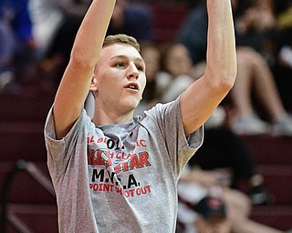 BOARDMAN, OHIO - MARCH 21, 2017: Holden Lipke of Boardman shoots during the three point shootout, Tuesday night at Boardman High School. DAVID DERMER | THE VINDICATOR