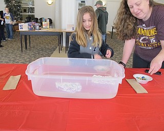 Neighbors | Alexis Bartolomucci.Kate Blumel and her mom made boats out of foil to see whose boat could hold the most marbles without floating during the I Survived program on March 11.