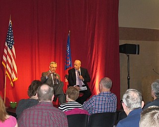 Neighbors | Alexis Bartolomucci.Jim Tressel and Bob Hannon talked to the audience during the Night with Jim at March 8 at the Immaculate Heart Parish Center.