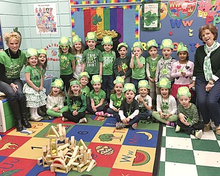 Preschool students in Mrs. Sebastiani’s class at Ursuline Preschool and Kindergarten recently celebrated St. Patrick’s Day with shamrock shenanigans. SPECIAL TO THE VINDICATOR