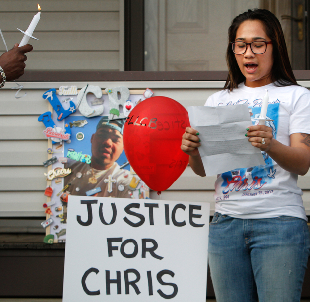        ROBERT K. YOSAY  | THE VINDICATOR.. Christopher Bridges was shot and killed on January 25, the cityÕs first homicide this year. No one has been caught or charged. His sister, Breanna,Bridges  had  a vigilon Republic Ave. ..Boyfriend is Gabe Feltz ..-30-
