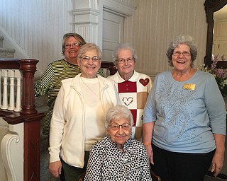 SPECIAL TO THE VINDICATOR
Past presidents of Warren Women’s Club were honored at the club’s February meeting. They were each presented with a plant and chocolates. Standing, from left, are Diana Marchese, president from 2004 to 2007; Eula Bousfield, 2010 to 2012; Sandy Mahaffey, 2014 to 2017; and Carolyn Price, 2008 to 2010, and 2014 to 2015. Seated is Salley Bidlack, who served from 1998 to 2000. 


