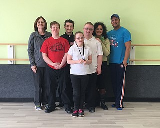 SPECIAL TO THE VINDICATOR
Campbell City Local School students in Darlene Basista’s class recently participated in a two-hour dance session at Limitless Dance Company on Market Street in Boardman. Paul Miletta, company choreographer and coordinator, taught students the electric slide. Limitless Dance Company is a nonprofit dance studio centered on teaching students with disabilities. From left, are Donna Danchise-Campana, Gerry Petras, Zachary Banks, Brooke Gillespie, Austin Gigax, Basista and Miletta.
