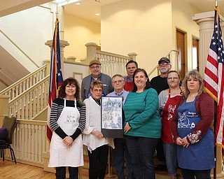 SPECIAL TO THE VINDICATOR: 
Mahoning Valley Historical Society will sell Recipes of Youngstown’s third cookbook, along with the first two. In front, from left, are Linda Kostka, MVHS development director; Bobbi Allen, founder of Recipes of Youngstown; Donnie Allen; Leann Rich, MVHS external relations manager; Jo Ann Donahue; and Lisa Pavel. In back are Ernie DiRenzo, John Heasley and Jim Donahue.