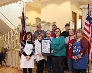 SPECIAL TO THE VINDICATOR: 
Mahoning Valley Historical Society will sell Recipes of Youngstown’s third cookbook, along with the first two. In front, from left, are Linda Kostka, MVHS development director; Bobbi Allen, founder of Recipes of Youngstown; Donnie Allen; Leann Rich, MVHS external relations manager; Jo Ann Donahue; and Lisa Pavel. In back are Ernie DiRenzo, John Heasley and Jim Donahue.