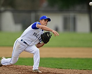 POLAND, OHIO - APRIL 3, 2017: Starting pitcher Dan Drummond #2 of Poland delivers in the second inning of Monday nights game at Poland High School. DAVID DERMER | THE VINDICATOR