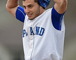 POLAND, OHIO - APRIL 3, 2017: Tony Chiaro #20 of Poland shows his frustration after grounding into a double play to end the fifth inning of Monday nights game at Poland High School. DAVID DERMER | THE VINDICATOR