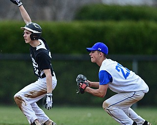 POLAND, OHIO - APRIL 3, 2017: Nick Fitzgerald #24 of Harding celebrates after hitting a two RBI double in the fifth inning of Monday nights game at Poland High School. DAVID DERMER | THE VINDICATOR