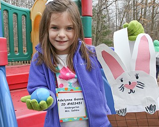        ROBERT K. YOSAY  | THE VINDICATOR..The egg hunt is for kindergartners from Boardman School DistrictÕs four elementary schools...Yep.. she has her egg Adelynne Gasner..has her hand made bag and easter egg... as she found the egg in the play gym..-30-