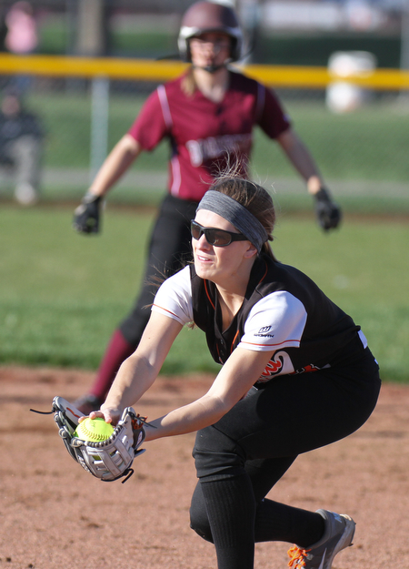William D. Lewis the vindicator Howland's Emily Darlington(3) catches and infield popup during a 4-5-17 game at Boardman.