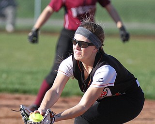 William D. Lewis the vindicator Howland's Emily Darlington(3) catches and infield popup during a 4-5-17 game at Boardman.