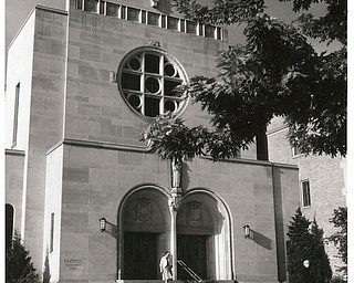 An outdoor shot of St. Dominic's Church from July 18, 1956