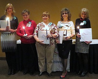SPECIAL TO THE VINDICATOR
Altrusa International of Youngstown recently inducted six new members at Johnny’s Fine Food & Spirits in Boardman. New members, from left, are Karen Higham, Lynn Machel, Marlene Gall, Patrica Marsico and Betty Cmil. Catherine Campana also is a new member. Altrusa International is a volunteer aid and service organization, and the mission of the local chapter is to promote literacy. For information, visit www.altrusayoungstown.org, or visit the Facebook, Altrusa International of Youngstown.