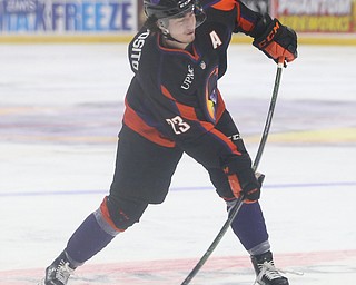 Phatoms forward Alex Esposito(23) puts a shot on goal during the 1st period as the USA Hockey's National Team takes on the Youngstown Phantoms , Friday, April 7, 2017 at The Covelli Centre. ..(Nikos Frazier | The Vindicator)..