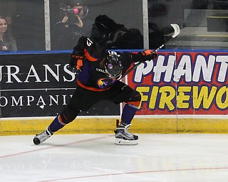 Phantoms forward Austin Pooley(12) celebrates after a goal during the 2nd period as the USA Hockey's National Team takes on the Youngstown Phantoms , Friday, April 7, 2017 at The Covelli Centre. ..(Nikos Frazier | The Vindicator)..