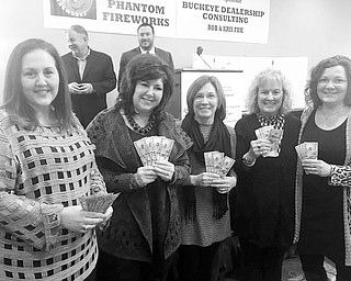 SPECIAL TO THE VINDICATOR
The annual reverse raffle dinner for Boardman Schools Fund for Educational Excellence raised almost $20,000 on March 10. The event had more than 200 attendants at Holiday Inn, and the final five contestants of the reverse raffle chose to split the grand prize of $2,000. From left, they are Chrys Ritter, Susan Calhoun, Lori Neiman, Lynn Sahli and Linda Smrek. The proceeds will go to Boardman School District for teacher grants.