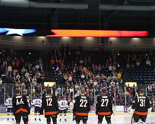 National Anthem before the USA Hockey's National Team takes on the Youngstown Phantoms, Saturday, April 8, 2017 at the Covelli Centre. The Phantoms won 3-0...(Nikos Frazier | The Vindicator)..