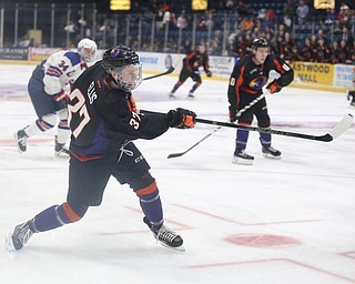 Phantoms forward Max Ellis(37) puts a shot on goal during the 1st period as the USA Hockey's National Team takes on the Youngstown Phantoms, Saturday, April 8, 2017 at the Covelli Centre. The Phantoms won 3-0...(Nikos Frazier | The Vindicator)..