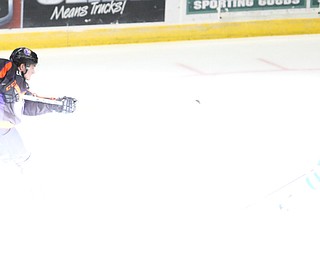 Phantoms forward Coale Norris(44) puts a shot on goal against Team USA defenseman Ty Emberson(49) during the 1st period as the USA Hockey's National Team takes on the Youngstown Phantoms, Saturday, April 8, 2017 at the Covelli Centre. The Phantoms won 3-0...(Nikos Frazier | The Vindicator)..