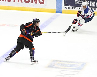 Phantoms defenseman Jake Gingell(15) puts a shot on goal during the 2nd period as the USA Hockey's National Team takes on the Youngstown Phantoms, Saturday, April 8, 2017 at the Covelli Centre. The Phantoms won 3-0...(Nikos Frazier | The Vindicator)..