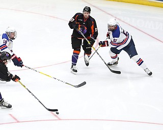 Phantoms forward Nicolas Werbik(13) puts a shot on goal during the 3rd period as the USA Hockey's National Team takes on the Youngstown Phantoms, Saturday, April 8, 2017 at the Covelli Centre. The Phantoms won 3-0...(Nikos Frazier | The Vindicator)..