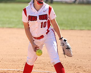 Youngstown State pitcher Maddi Lusk(10) pitches during the 2nd inning as the the UIC Flames  take on the Youngstown Penguins, Saturday, April 8, 2017 at the YSU Softball Field. ..(Nikos Frazier | The Vindicator)..