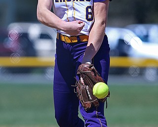 MICHAEL G TAYLOR | THE VINDICATOR- 04-08-17 -  Joanne Kernan Memorial (Irish Strikeout Cancer Softball Tournament) at Candlelite Knolls in Bazetta, OH., Champion Flashes vs West Branch Warriors. 1st inning, Champion's #6 Allison Smith fires a pitch homeward.