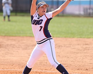 UIC freshman pitcher Allie Trudeau(7) pitches during the 2nd inning as the UIC Flames take on the Youngstown State Penguins, Sunday, April 9, 2017 at the YSU Softball Field. The Flames won 2-1...(Nikos Frazier | The Vindicator)..