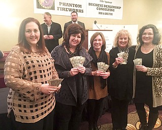SPECIAL TO THE VINDICATOR
The annual reverse raffle dinner for Boardman Schools Fund for Educational Excellence raised almost $20,000 on March 10. The event had more than 200 attendants at Holiday Inn, and the final five contestants of the reverse raffle chose to split the grand prize of $2,000. From left, they are Chrys Ritter, Susan Calhoun, Lori Neiman, Lynn Sahli and Linda Smrek. The proceeds will go to Boardman School District for teacher grants.