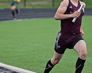 BOARDMAN, OHIO - APRIL 11, 2017: Nick DiGiacomo of Boardman runs don the back stretch during the 4x800 meter relay, Tuesday afternoon at Spartan Stadium. DAVID DERMER | THE VINDICATOR