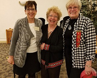 SPECIAL TO THE VINDICATOR
Delta Kappa Gamma Society, Gamma Pi Chapter, met at Austintown Library on March 13. Bridget Lackey, a community health educator from Mercy Health, was the speaker and gave those attending a copy of the book “Health at Home.” The book is a guide to symptoms of common illnesses and injuries, and offers solutions and self-care tips. A business meeting followed, and three members shared stories about their lives, educations and careers. Members donated children’s books at the meeting as part of a service project. From left are Mary Beth White, second vice president and membership chairman; Lackey; and Barbara Ade, yearbook and newsletter chairman. The organization is an international society that promotes professional and personal growth among female educators. For membership information, call White at 330-755-2380.