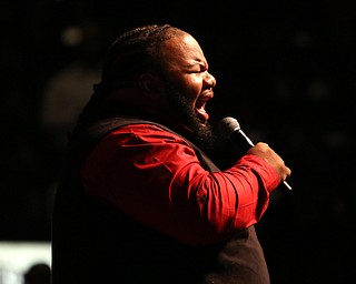 A man sings his heart out during the Meet Me at the Cross event at The Covelli Centre, Friday, April 14, 2017 in Youngstown. ..(Nikos Frazier | The Vindicator)..