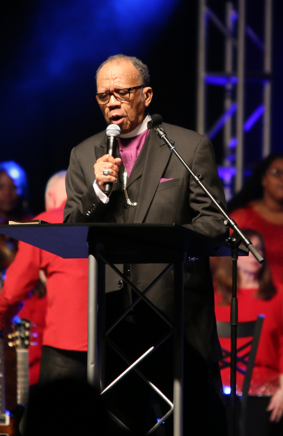 Bishop Joseph Garlington of Pittsburgh speaks during the Meet Me at the Cross event at The Covelli Centre, Friday, April 14, 2017 in Youngstown. ..(Nikos Frazier | The Vindicator)..