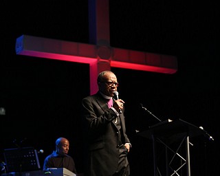 Bishop Joseph Garlington of Pittsburgh speaks during the Meet Me at the Cross event at The Covelli Centre, Friday, April 14, 2017 in Youngstown. ..(Nikos Frazier | The Vindicator)..