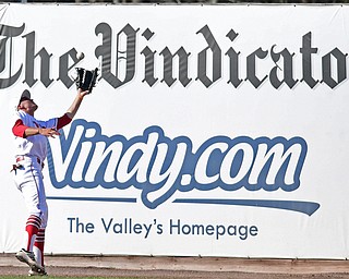 NILES, OHIO - APRIL 18, 2017: Youngstown State's Lorenzo Arcuri (9) gets under a fly ball for the out in the third inning of Tuesday evenings game at Eastwood Field. Kent State won 6-3. DAVID DERMER | THE VINDICATOR