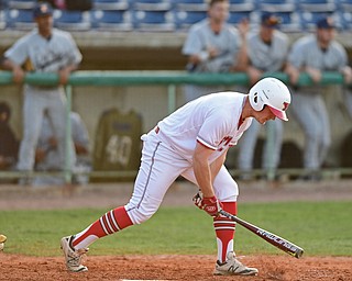 NILES, OHIO - APRIL 18, 2017: Youngstown State's Trey Bridis (2) smashes his bat into the ground after striking out to end the game in the ninth inning of Tuesday evenings game at Eastwood Field. Kent State won 6-3. DAVID DERMER | THE VINDICATOR