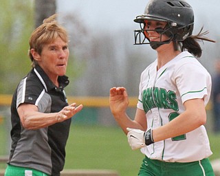 William D. Lewis The Vindicator WB's Bailey Byers(2) gets congrats from coach Sis woods after hitting a home run during 4-19-17 win over Mooney at Fields of Dreams.