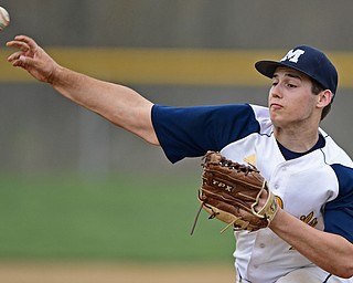 BERLIN CENTER, OHIO - APRIL 19, 2017: McDonald starting pitcher Zach Nolf delivers in the third inning of Wednesday evenings game at Western Reserve High School. DAVID DERMER | THE VINDICATOR