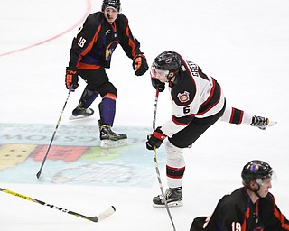 Chicago Steel defenseman Corson Green (6) puts a shot on goal during the 3rd period as the Chicago Steel takes on the Youngstown Phantoms in the USHL Eastern Conference Semifinals, Friday, April 21, 2017 at The Covelli Centre...(Nikos Frazier | The Vindicator)..