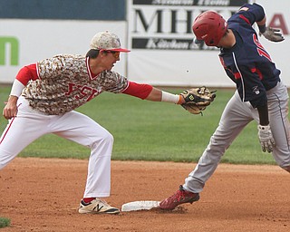 William D. Lewis The vindiactor YSU's Web Charles(15) attempts the tag as UIC's Mickey McDoanld steals 2nd during 4-21-17 action at Eastwood.